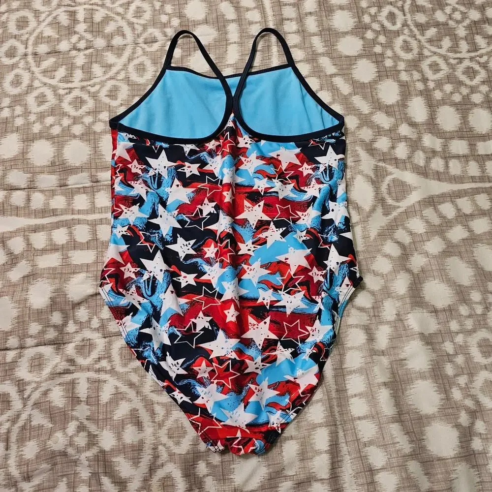 Wonder Nation Girls Size 2XL (18) One piece Swimsuit, Red, White, Blue, Stars